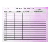 Fügen Sie Ihren Namen monatlich Bill Tracker Wasse Notizblock (Vorderseite)