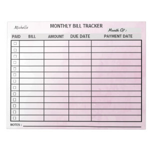 Fügen Sie Ihren Namen monatlich Bill Tracker Wasse Notizblock