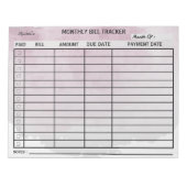 Fügen Sie Ihren Namen monatlich Bill Tracker Wasse Notizblock (Vorderseite)