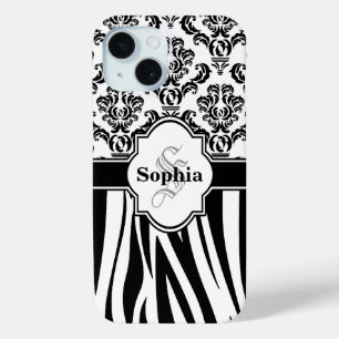 Fügen Sie Ihren Namen Monogram Damask Dschle Zebra Case-Mate iPhone Hülle