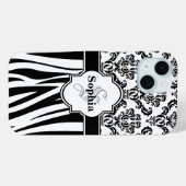 Fügen Sie Ihren Namen Monogram Damask Dschle Zebra Case-Mate iPhone Hülle (Rückseite (Horizontal))