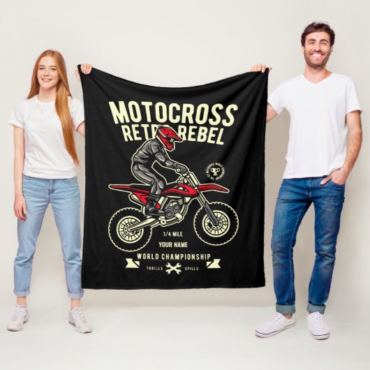 Fügen Sie Ihren Namen Motocross Retro Rebellen Mei Fleecedecke (Beispiel)