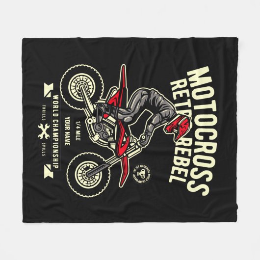 Fügen Sie Ihren Namen Motocross Retro Rebellen Mei Fleecedecke (Vorderseite (Horizontal))