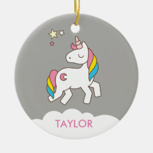 Fügen Sie Ihren Namen Niedlich magisches Einhorn P Keramik Ornament