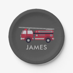 Fügen Sie Ihren Namen Red Fire LKW Personalisiert Pappteller
