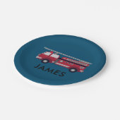 Fügen Sie Ihren Namen Red Fire LKW Personalisiert Pappteller (Schrägansicht)