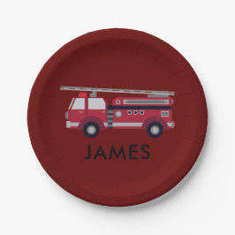 Fügen Sie Ihren Namen Red Fire LKW Personalisiert Pappteller