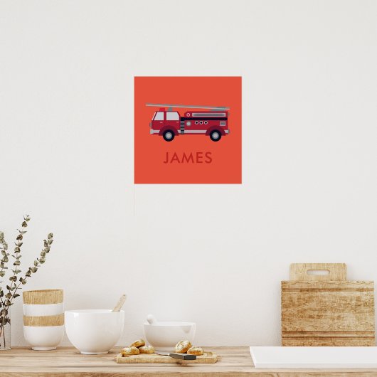 Fügen Sie Ihren Namen Red Fire LKW Personalisiert Poster (Küche)