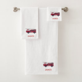 Fügen Sie Ihren Namen Red Fire LKW Personalisierte Badhandtuch Set