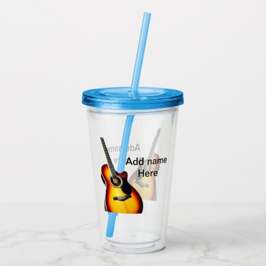 Fügen Sie Ihren Namen Text braun akustische Gitarr Acryltrinkbecher (Rückseite)