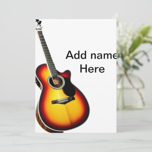 Fügen Sie Ihren Namen Text braun akustische Gitarr Einladung (Stehend Vorderseite)