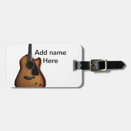 Fügen Sie Ihren Namen Text braun akustische Gitarr Gepäckanhänger (Vorderseite horizontal)
