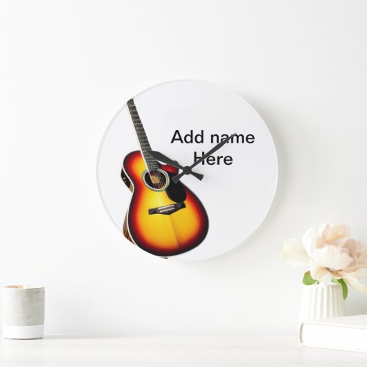 Fügen Sie Ihren Namen Text braun akustische Gitarr Große Wanduhr (Zuhause)