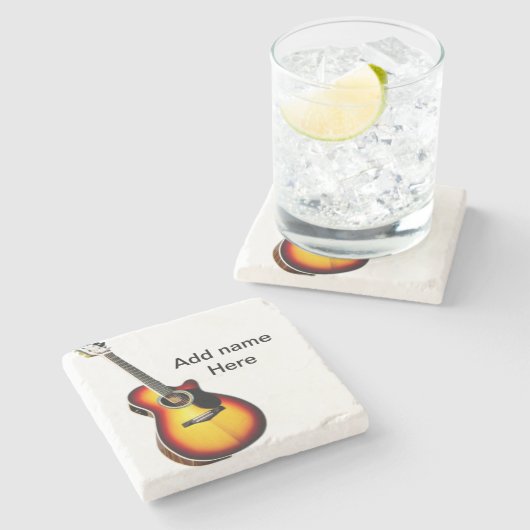 Fügen Sie Ihren Namen Text braun akustische Gitarr Steinuntersetzer (Seitenansicht)