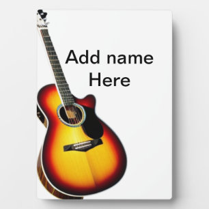 Fügen Sie Ihren Namen Text braune Akustikgitarre e Fotoplatte
