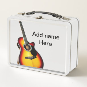 Fügen Sie Ihren Namen Text braune Akustikgitarre e Metall Brotdose