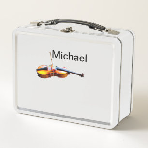 Fügen Sie Ihren Namen Text braune Violine Musiklie Metall Brotdose