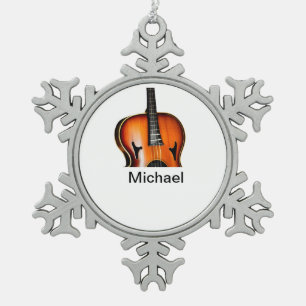Fügen Sie Ihren Namen Text braune Violine Musiklie Schneeflocken Zinn-Ornament