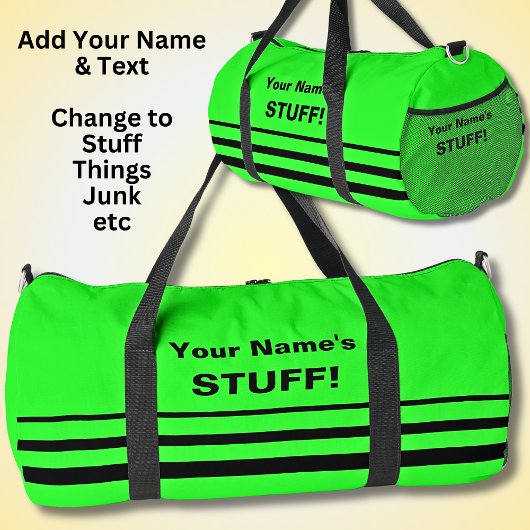 Fügen Sie Ihren Namen Text Fluro Green hinzu Duffle Bag