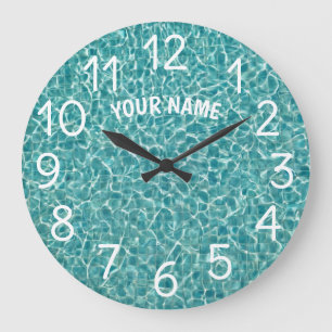 Fügen Sie Ihren Namen und Foto Schwimmbad Wasser L Große Wanduhr