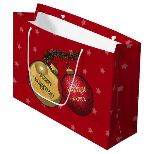 Fügen Sie Ihren Namen Weihnachtsbaumdekoration Car Große Geschenktüte (Vorderseite Schrägansicht)