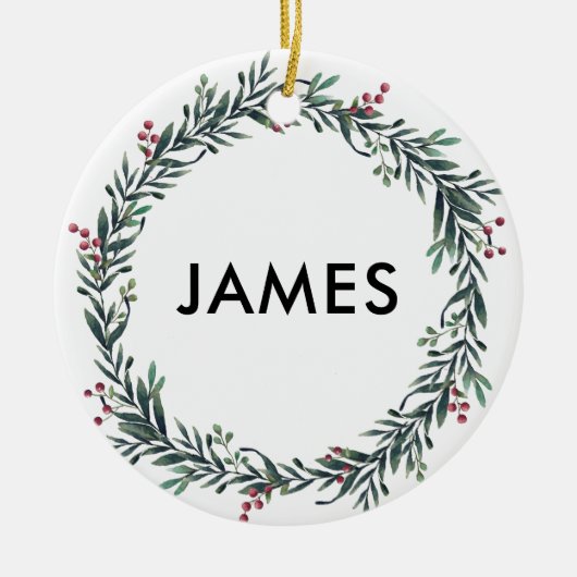Fügen Sie Ihren Namen Weihnachtskranz Personalisie Keramik Ornament (Vorne)