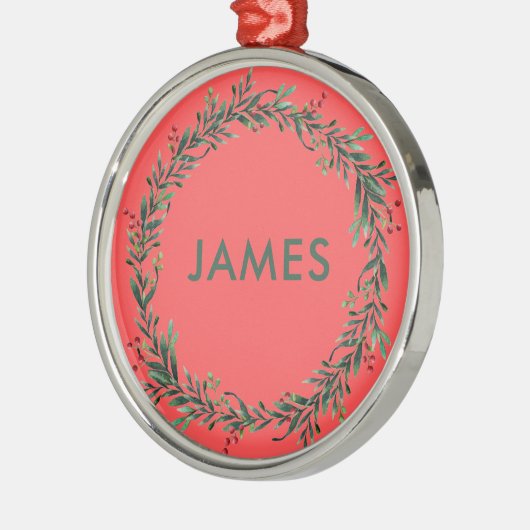 Fügen Sie Ihren Namen Weihnachtskranz Personalisie Ornament Aus Metall (Links)