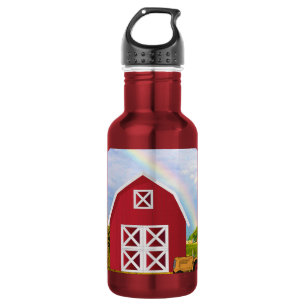 Fügen Sie Ihren Namen zur roten Scheune mit blauem Trinkflasche