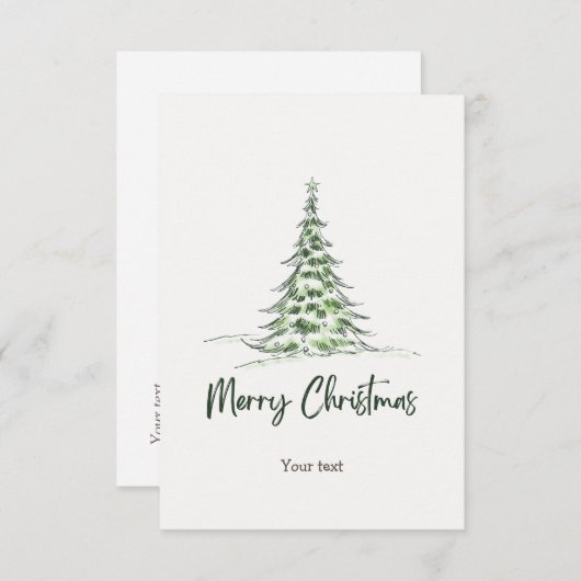 Fügen Sie Ihren Text Adable Aquarell Weihnachtsbau Dankeskarte (Vorne/Hinten)