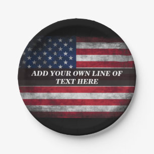 Fügen Sie Ihren Text auf der amerikanischen Flagge Pappteller