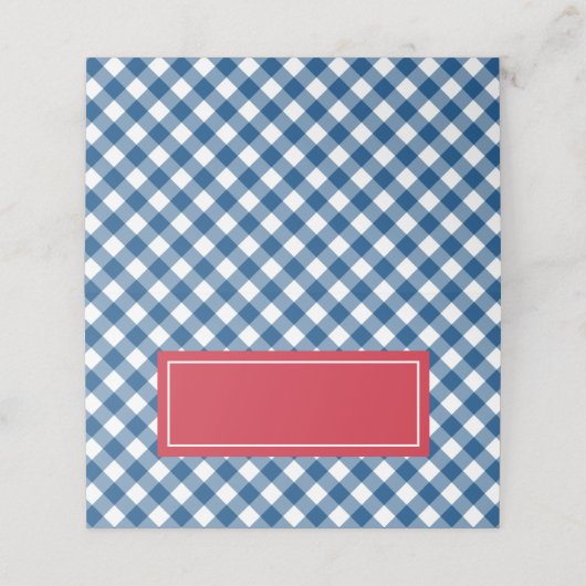 Fügen Sie Ihren Text Blue Gingham Pattern mit Red Platzkarte (Außenseite Aufgefaltet)