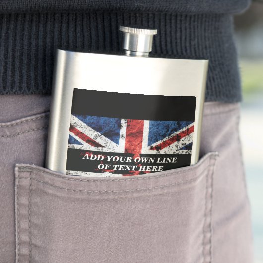 Fügen Sie Ihren Text in englischer Flagge Throw Pi Flachmann (Beispiel)