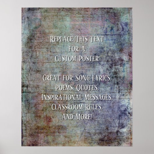 Fügen Sie Ihren Text Quote Grunge Textured Dark Co Poster (Vorne)