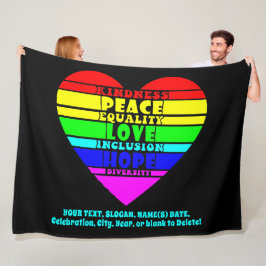 Fügen Sie Ihren Text, Rainbow Heart Peace Equality Fleecedecke