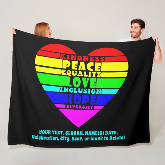 Fügen Sie Ihren Text, Rainbow Heart Peace Equality Fleecedecke (Beispiel)