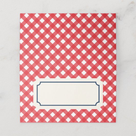 Fügen Sie Ihren Text Red Gingham mit Blue Border h Platzkarte (Außenseite Aufgefaltet)
