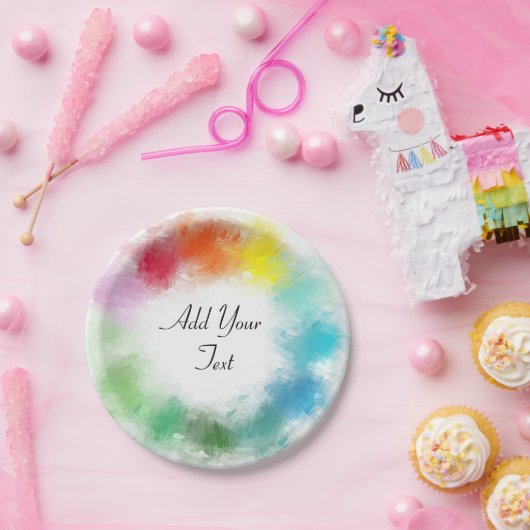 Fügen Sie Ihren Text rosa orange gelb grün blau Pappteller (Party)