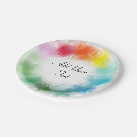 Fügen Sie Ihren Text rosa orange gelb grün blau Pappteller (Schrägansicht)