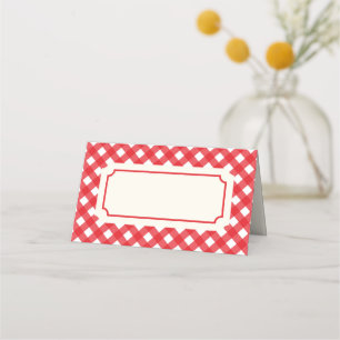 Fügen Sie Ihren Text Rot Gingham mit roter Grenze  Platzkarte