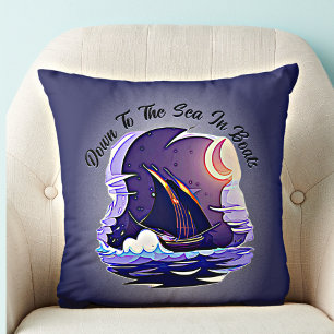 Fügen Sie Ihren Text, Segelschiff, Wolken Moon Blu Kissen