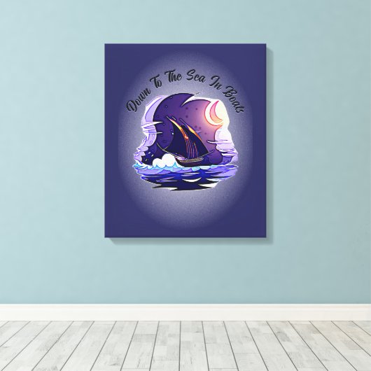 Fügen Sie Ihren Text, Segelschiff, Wolken Moon Blu Leinwanddruck (Insitu (Holzboden))