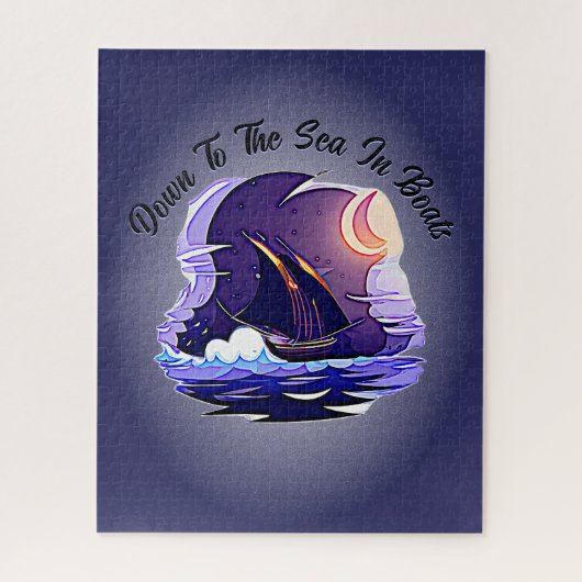 Fügen Sie Ihren Text, Segelschiff, Wolken Moon Blu Puzzle (Vertikal)