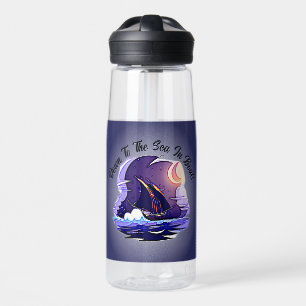 Fügen Sie Ihren Text, Segelschiff, Wolken Moon Blu Trinkflasche