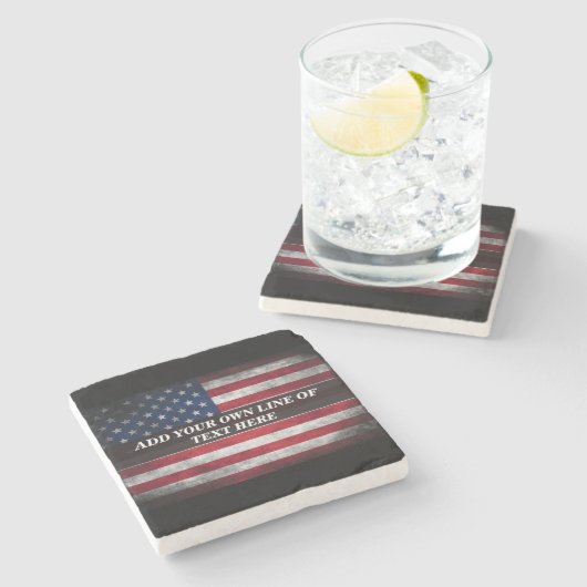 Fügen Sie Ihren Text unter amerikanischer Flagge h Steinuntersetzer (Seitenansicht)