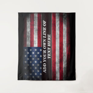 Fügen Sie Ihren Text unter amerikanischer Flagge h Wandteppich
