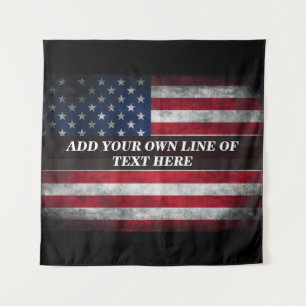 Fügen Sie Ihren Text unter amerikanischer Flagge h Wandteppich