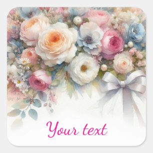 Fügen Sie Ihren Text Wasserfarbe Hochzeitsblumen h Quadratischer Aufkleber