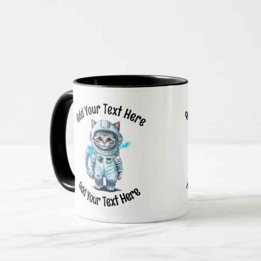 Fügen Sie Ihren Text Whimsical Astronaut Cat Kaffe Tasse (Vorderseite Links)