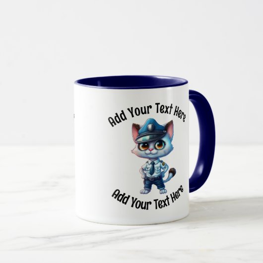 Fügen Sie Ihren Text Whimsical Police Officer Cat- Tasse (VorderseiteRechts)