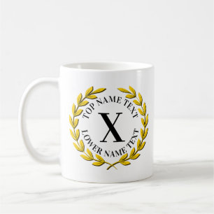 Fügen Sie Ihren Vornamen oder Text Goldkranz X Y Z Kaffeetasse